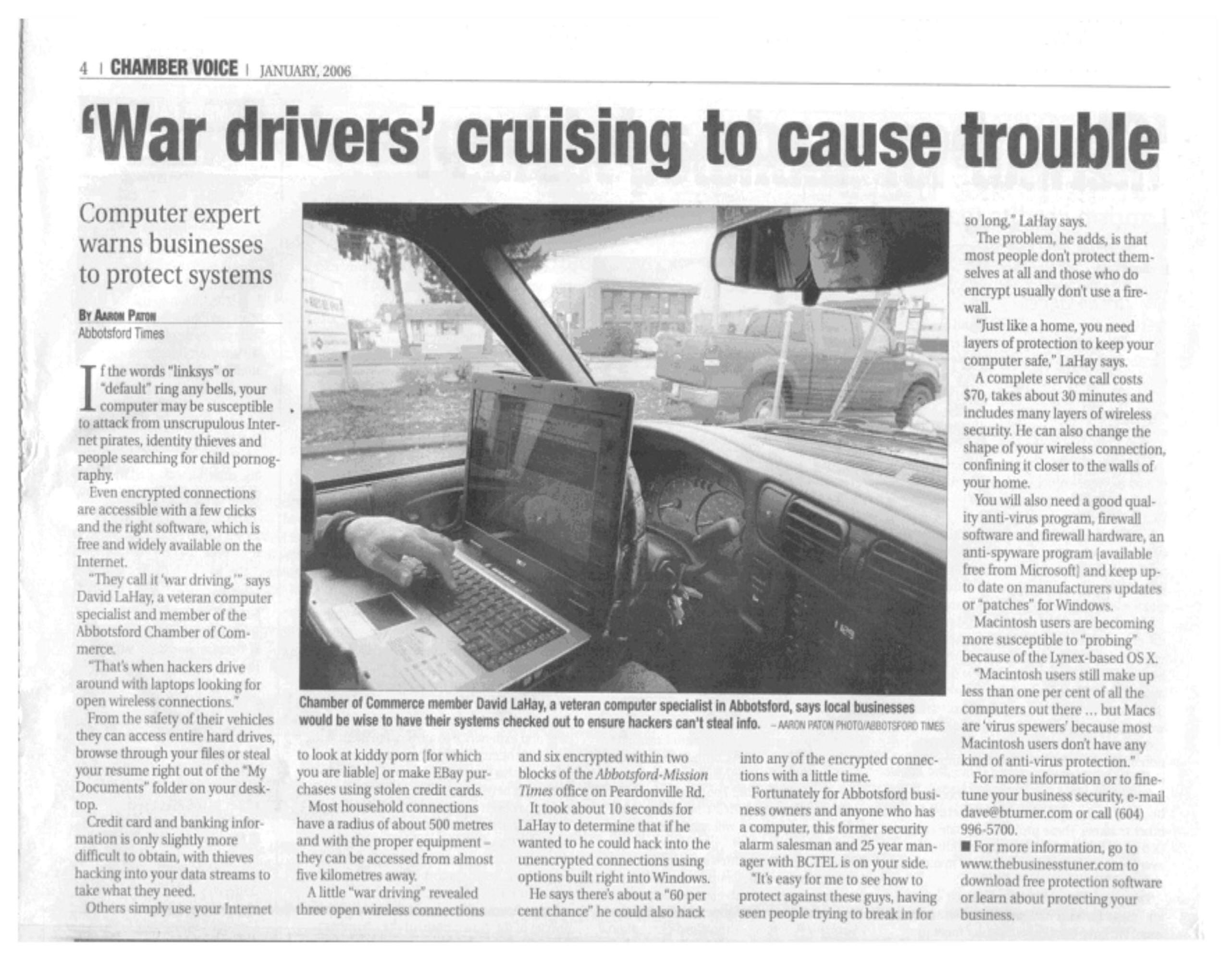 Click to View PDF of Current Chamber Article on War Driving